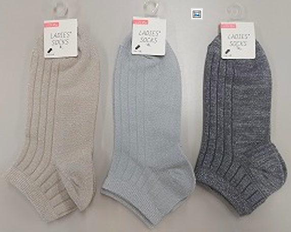 J39435 Ladies Lame Yarn Anklet Socks With Rib